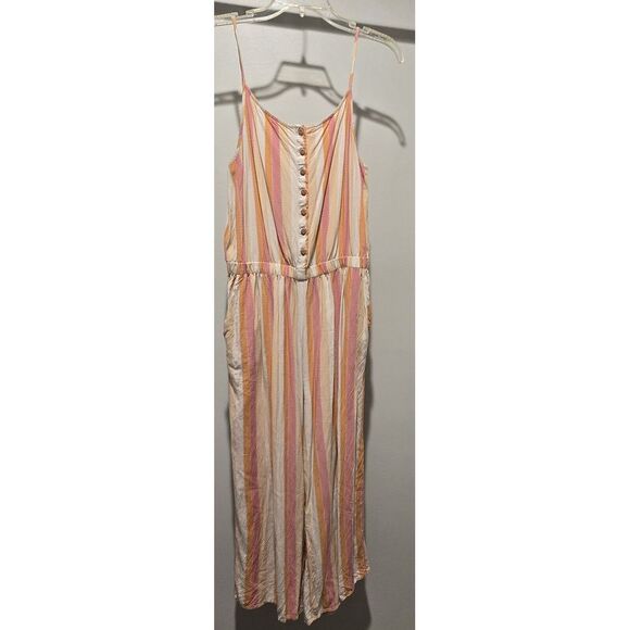 Matilda Jane Pants - Striped Button-Front Maxi Jumpsuit‎ in Pastel Pink and Peach Summer Beach Romper